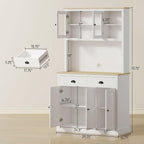 Modern Freestanding Pantry Cabinet 71in H x 39.25in W: White Finish, Warm Oak Countertop, 4-Tier Adjustable Shelves, 35.5in Surface w/Cable Hole, 176lb Capacity