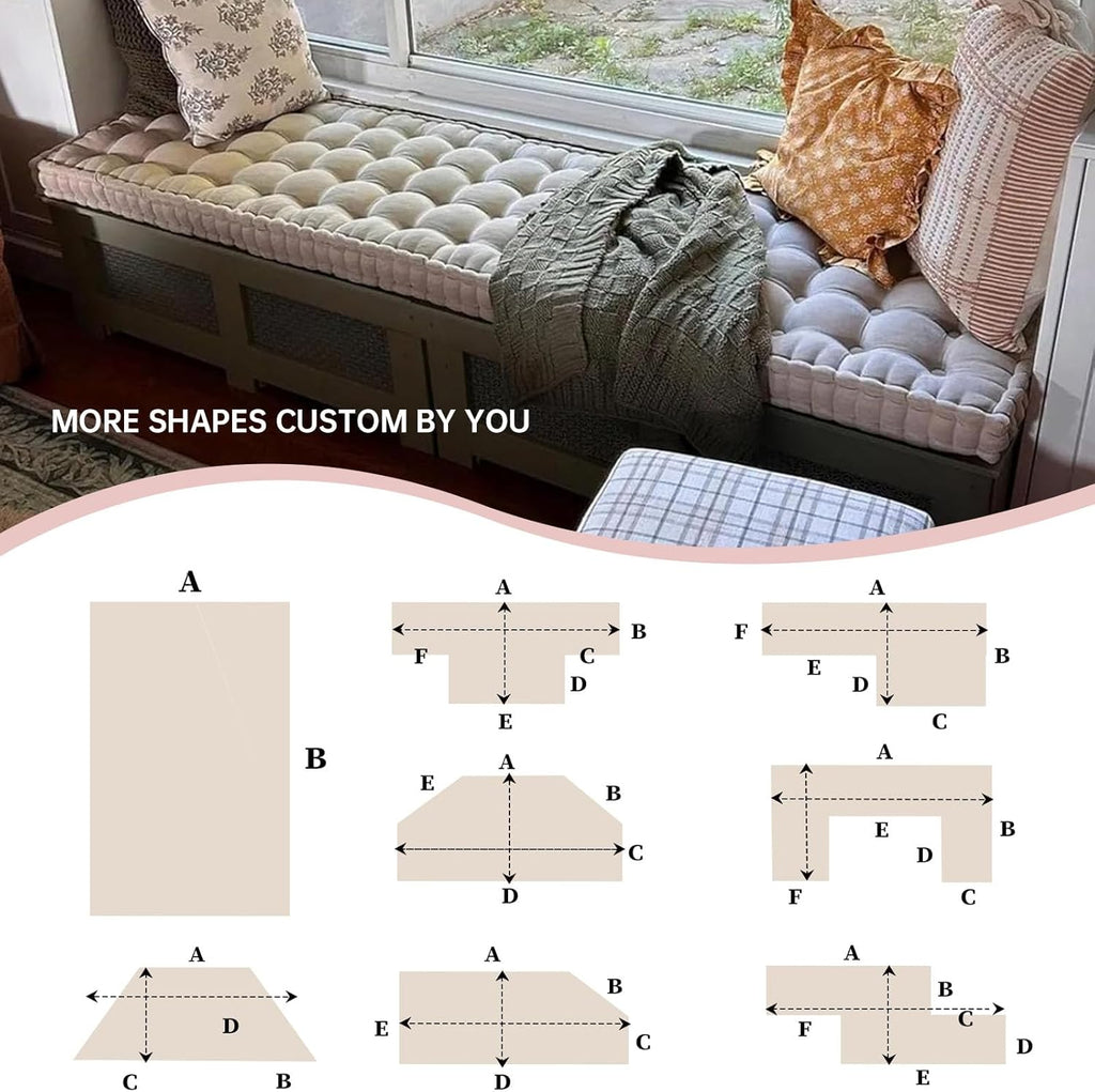 Custom Window Seat Cushion, Tufted Bench Cushions for Indoor Furniture, Velvet/Corduroy Bench Cushion, Customizable Shape/Size Bay Window Cushion, 4 Inch Thick, 30+ Colors