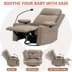 Power Glider Chair for Nursery Rocker, Electric Swivel Recliner Rocking Chair with Height-Adjustable Armrests, Rocker Glider Recliner with Cup & Blanket Holders, USB, Remote Control (Brown, 1)