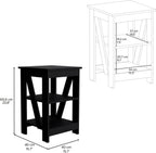 3-Tier End Table Modern Design: Black Wooden Side Table with Slanted Support - Compact 15.7x15.7 Inch for Small Studio Office & Workspace Storage Solution