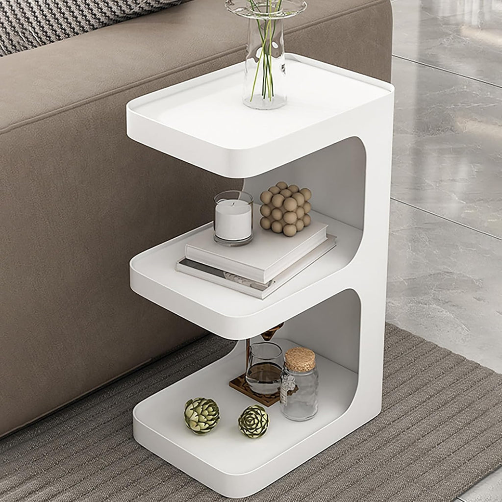 End Table Dorm Side Table Couch Bedside - 3-Layer Nightstand with Wheels for Living Room, Bedroom & Home Office - Versatile Accent Table, Prevents Falling, Portable & Functional