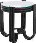SAFAVIEH Home Collection – Bilian Round Accent Table, Black Rattan Base with Tempered Glass Top, Fully Assembled Accent Table for Living Room or Bedroom (ACC9900C)