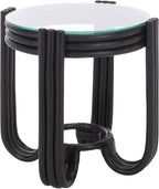 SAFAVIEH Home Collection – Bilian Round Accent Table, Black Rattan Base with Tempered Glass Top, Fully Assembled Accent Table for Living Room or Bedroom (ACC9900C)