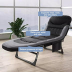 Folding Lounge Chairs for Outside, Portable Camping Cot, 6-Position Chaise Lounge Chairs with Side Pocket and Mattress, Heavy Duty Chaise Lounges for Outdoor Patio Balcony Beach (Black)