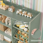 HITHOS 55" W Kids Toy Storage Organizer, Large Toy Box with Bookshelf, Toy Chest with 3 Cubes Storage Organizer, 6 Toy Organizers and Storage Bins, 4 Rolling Drawers for Kids Room, Playroom, Green