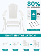SERWALL Outdoor HDPE Adirondack Rocking Chairs Set of 2 with Pillows, White