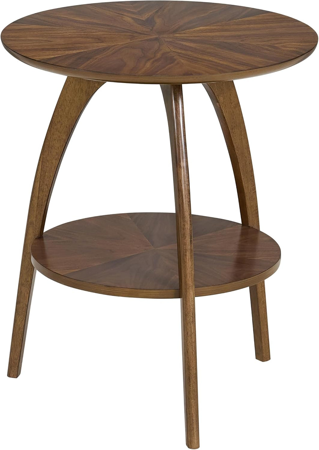 Martin Svensson Home LAX Retro Mid-Century Modern Round Wood End Table, Solid Grain Side Table with Lower Shelf, Small Accent Table for Living Room or Nightstand. Walnut Brown.