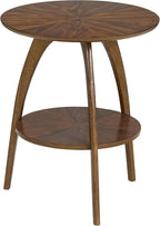 Martin Svensson Home LAX Retro Mid-Century Modern Round Wood End Table, Solid Grain Side Table with Lower Shelf, Small Accent Table for Living Room or Nightstand. Walnut Brown.