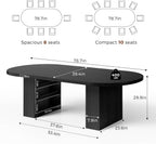 Jocoevol 78.7" Dining Table for 6-10 People, Oval Dining Room Table with 3-Tier Storage Shelf, Modern Black Kitchen Tables with Heavy Duty Pedestal Base for Home, Dining Room, Black