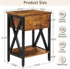 JMLHMXC Nightstands Industrial Bedside End Tables with Drawer and Storage Shelf,Small Side Table for Bedroom, Living Room, Sofa Couch,Brown Set of 2