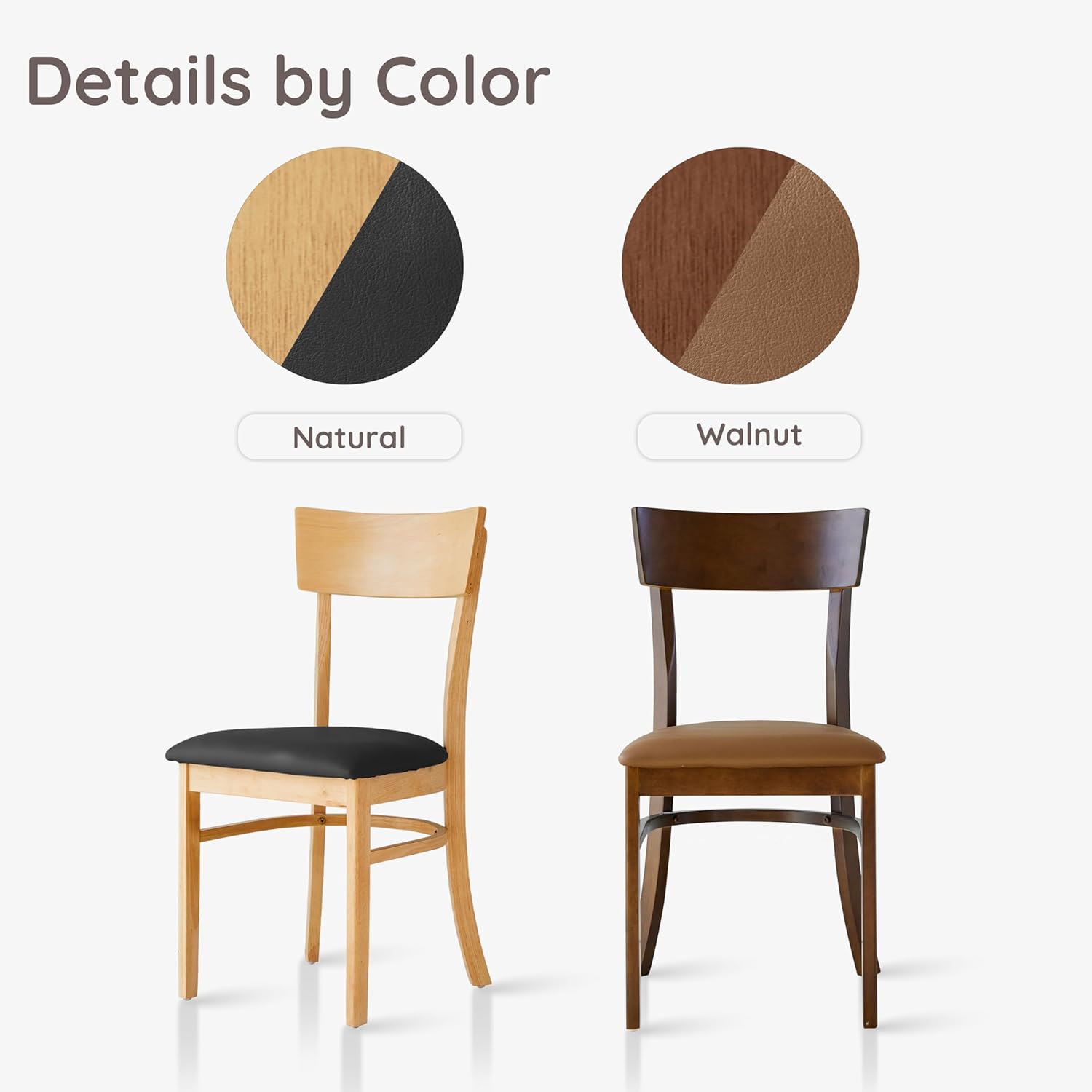 Livinia Mint Dining Chair Set of 2, Solid Malaysian Oak PU Leather Upholstered Cushion Seat, Straight Back Side Chairs (Walnut)