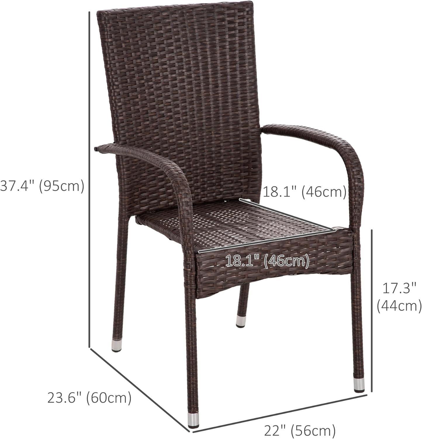 Patio Dining Chairs, Stackable PE Rattan Wicker Outdoor Dining Chairs with Cushion Armrests Backrest, Blue Patio Chair Garden Chair for Backyard Patio Balcony Dining Seating