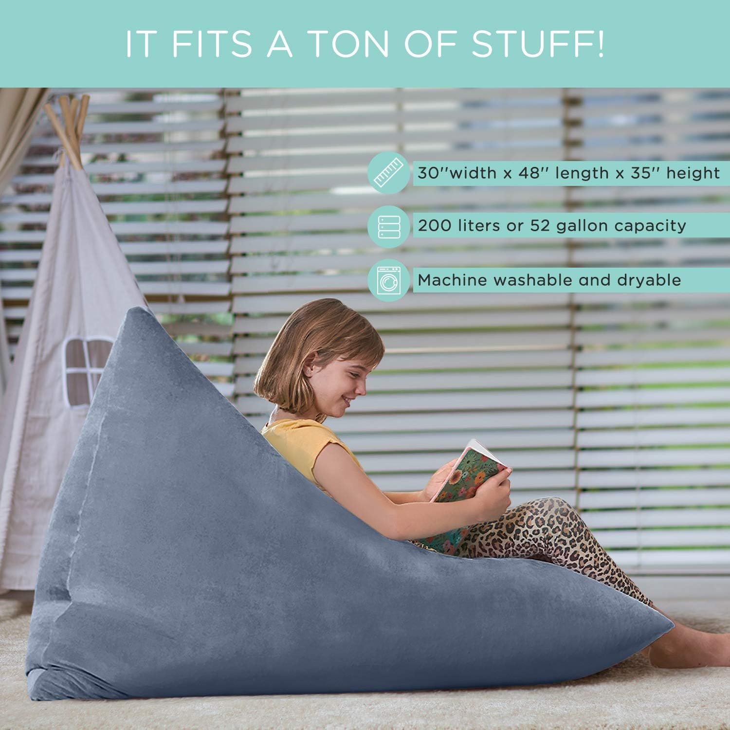 Aubliss Stuffed Animal Storage Bean Bag Chairs Cover, 50"x 35" Extra Large Velvet Bean Bags Chair for Kids & Adults, Ultra Soft Zipper Beanbag Toy Storage for Boys Girls - Grey