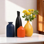 Ceramic Bud Vases Set of 4, Minimalism Style Vases for Rustic Home Decor, Black Yellow Orange Blue Vase, Multi-Color Ceramic Decorative Vases for Modern Home Decor, Floral Arrangements, Centerpieces