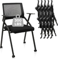 CLATINA Ergonomic Stackable & Foldable Conference Room Chairs, Mesh Office Chair with Arms and Wheels for Office Waiting Room Meeting Lobby Church School Receptions and Training Black (10 pk)