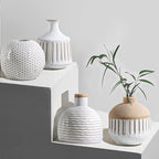 Boho Minimalist Small Ceramic Vase Set of 4 for Bedroom Living Room Office Fireplace Centerpiece Antique White Vintage Farmhouse Rustic Retro Flower Vases Home Decor Gift for Fake Plants