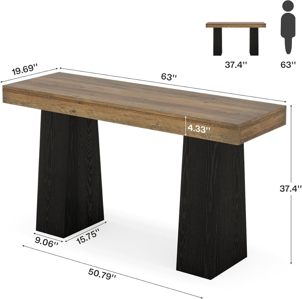 Tribesigns 63 Inch Wood Bar Table, Rustic Rectangular Bar Height Counter Table with Thickened Tabletop & Sturdy Base for Home, Basement, Event, Brown Black (1)