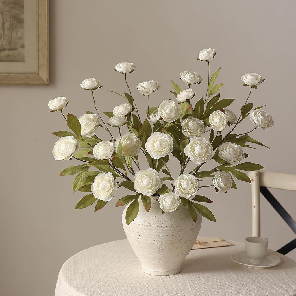 VIERENA 6 PCS Artificial Ranunculus Branches for Vase - 27" Fake Silk Persian Buttercup Stems Look Real Faux Flowers for DIY Bouquet, Table Centerpieces, Farmhouse, Home Decor (Cream)