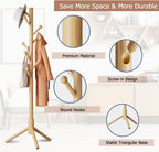 8-Hook Freestanding Coat Rack 3 Heights Safe Round Tips Nature | Smooth Round Tips Prevent Slipping,Tool-Free Assembly,Holds Clothes Hats Handbags,Ideal for Entryway Bedroom Hallway Office