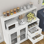 Bar Cabinet for Home with LED Light, Coffee Bar Cabinet with Wine & Glass Rack, Wine Cabinets with Storage Cabinet &Drawers, Modern Liquor Cabinets for Kitchen, Living Room, Dining Room (White)