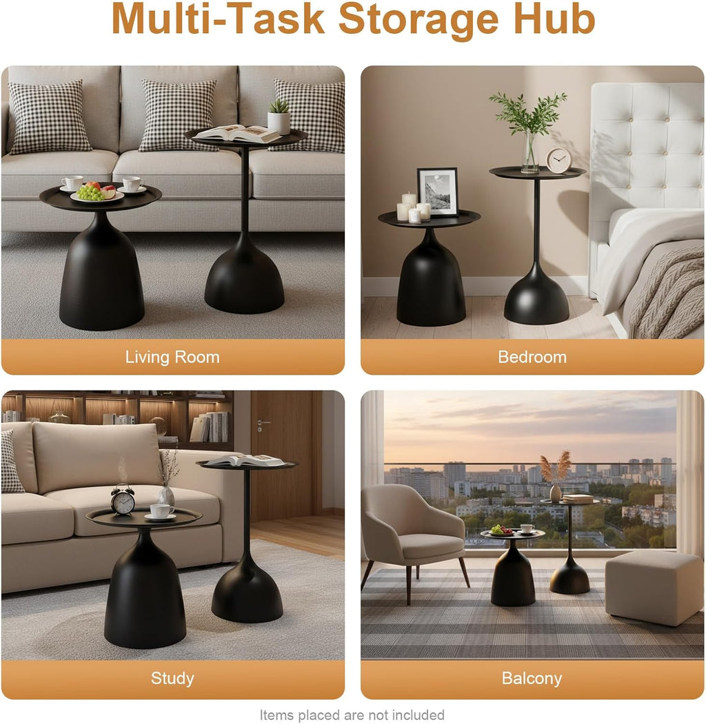 Black Nesting Tables, Round End Side Table Set of 2 | Pedestal Tables, 17'' & 23'' Height, For Living Room Bedroom Office, Sofa Side and Bedside Console