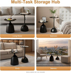 Black Nesting Tables, Round End Side Table Set of 2 | Pedestal Tables, 17'' & 23'' Height, For Living Room Bedroom Office, Sofa Side and Bedside Console