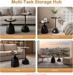 Round Side Table Set of 2 Black Nesting Tables with 16.9'' & 23.6'' Height – for Living Room, Bedroom, and Balcony