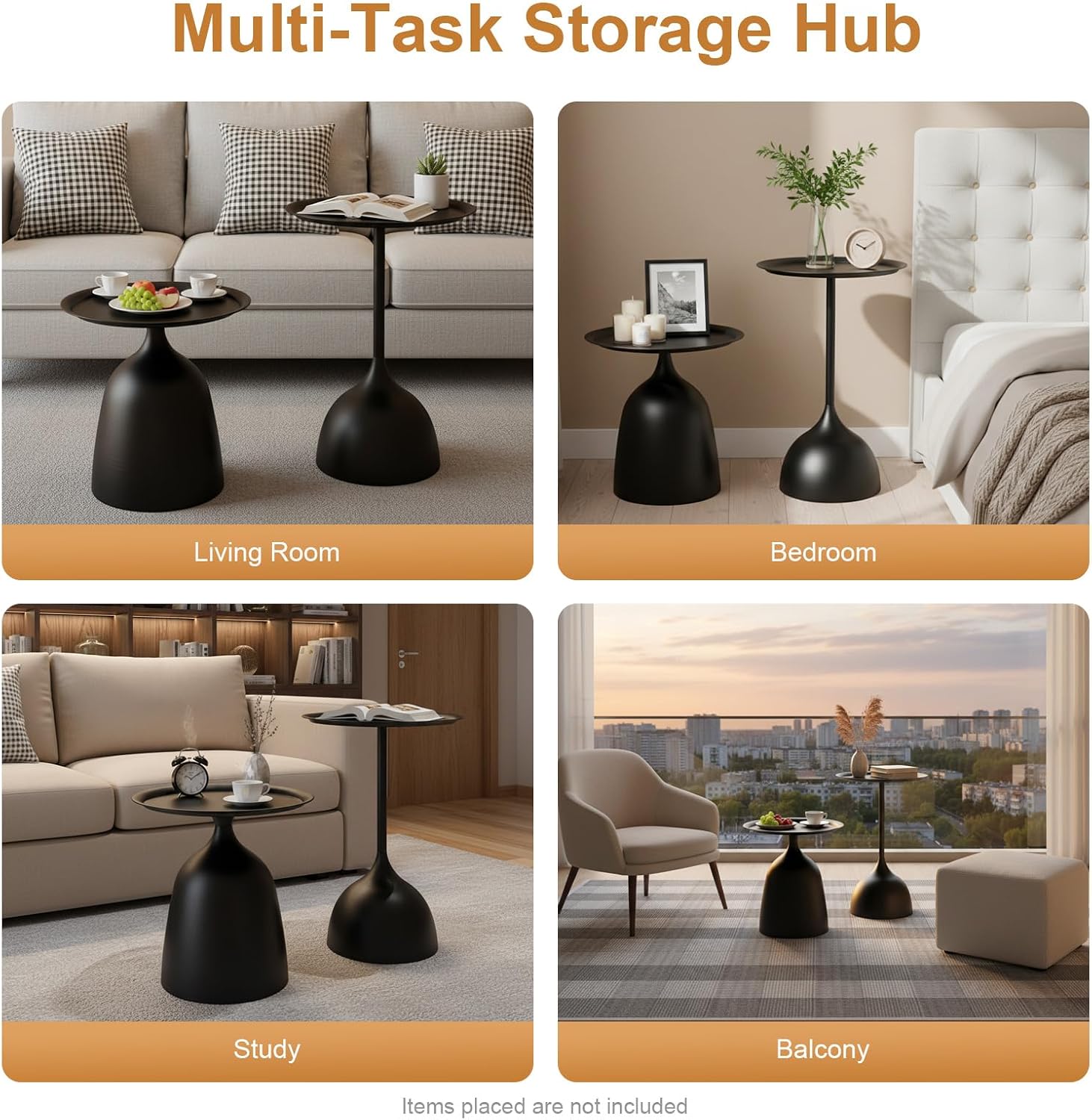 Round Side Table Set of 2 Black Nesting Tables with 16.9'' & 23.6'' Height – for Living Room, Bedroom, and Balcony