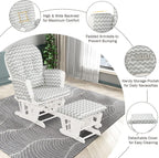 Costzon Nursery Glider with Ottoman, Upholstered Comfort Glider Rocker with Padded Cushion, Storage Pocket, Solid Wood Base, Rocking Chair Nursery for Breastfeeding, Napping (Gray and White)