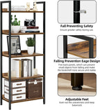 NUMENN Bookshelf, 5 Tier Bookshelves, Home Office Bookcase Shelf Storage Organizer, Free Standing Storage Shelving Unit for Bedroom, Living Room and Home Office, Vintage