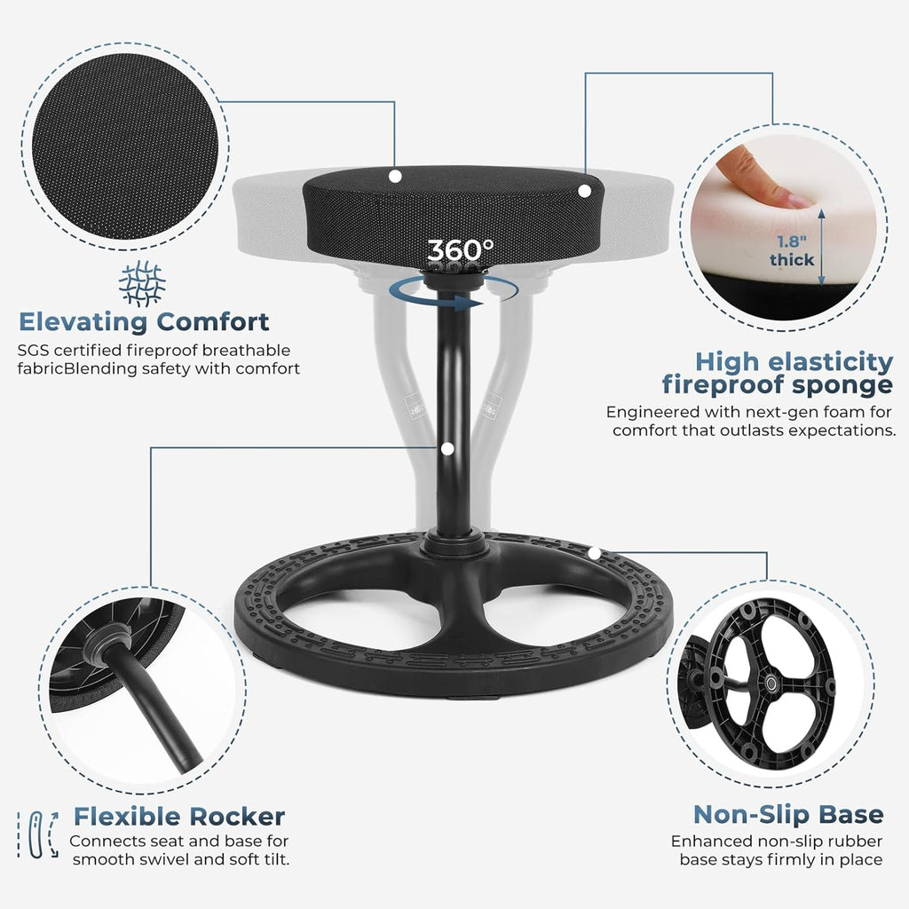 ADHD Chair for Kids, Yoga Chairs for Adults, Wobble Stool Active Flexible Seating Desk Chair with Non-Slip Base and Washable Seat Cover for Stability, Balance, Yoga, Office, School, Classroom