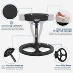 Fitness Seat, ADHD Chair Stool, Stability, Balance, Yoga, Ergonomic Health Stool with Non-Slip Base and Washable Seat Cover - Black (Black, 19″)