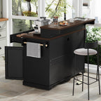 Merax 53.2" Two-Tier Kitchen Island with Storage, Farmhouse Kitchen Island with Power Outlet, 4 Door Shelves, Adjustable Shelves, 3 Drawers, Rolling Island Table, Bar Cabinet for Kitchen, Ash Black