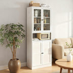 27.56” Metal Pantry Cabinet, 72" H Kitchen Pantry Storage Cabinet with 4 Doors and Adjustable Shelves, Freestanding Buffet Cupboards for Living Room and Dinning Room, White B