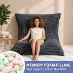 3 in 1 Giant Bean Bag Chair for Adults & Kids, Convertible Bean Bag Bed, Couch & Floor Cushion, Comfy Reading Lounge Sofa, Soft Corduroy Washable Cover for Bedroom, Living Room & Dorm, DarkGrey