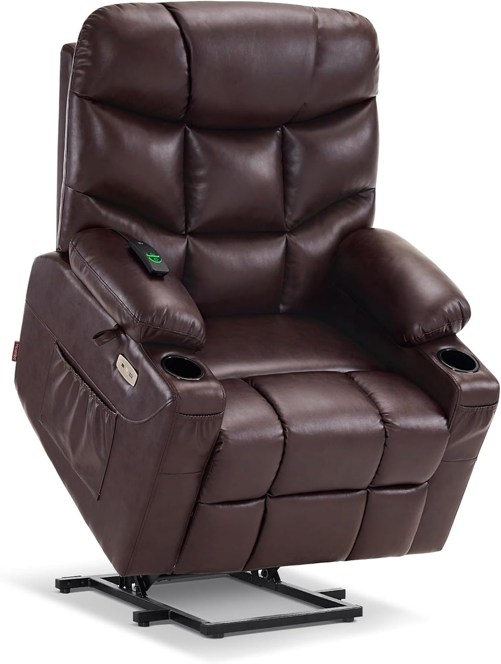 MCombo Power Lift Recliner Chair with Extended Footrest for Elderly People, for Mom, Faux Leather 7287 (Dark Brown, Medium)