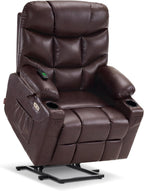MCombo Power Lift Recliner Chair with Extended Footrest for Elderly People, for Mom, Faux Leather 7287 (Dark Brown, Medium)