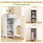 Giantex 34.5" Bathroom Cabinet with Drawer & Single Door (White) | Narrow Side Storage Organizer with 6 Shelf Positions, Freestanding Floor Storage Cabinet for Bathroom, Living Room, Entryway