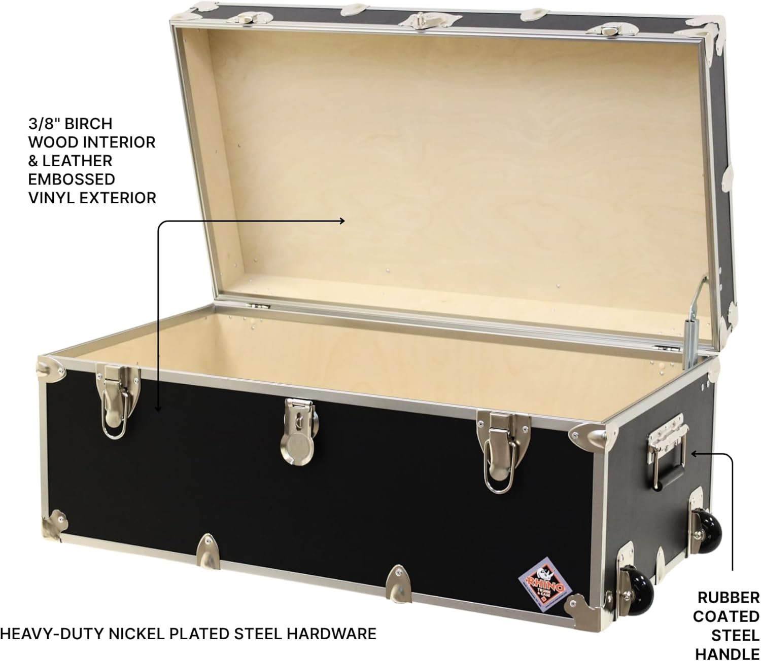 Rhino Trunk & Case Large Essential Trunk With Wheels 32”x18”x14”, 1000+ lbs Capacity - Many Colors. Strong, USA Made Summer Camp Footlocker, and Secure College Dorm Storage Chest