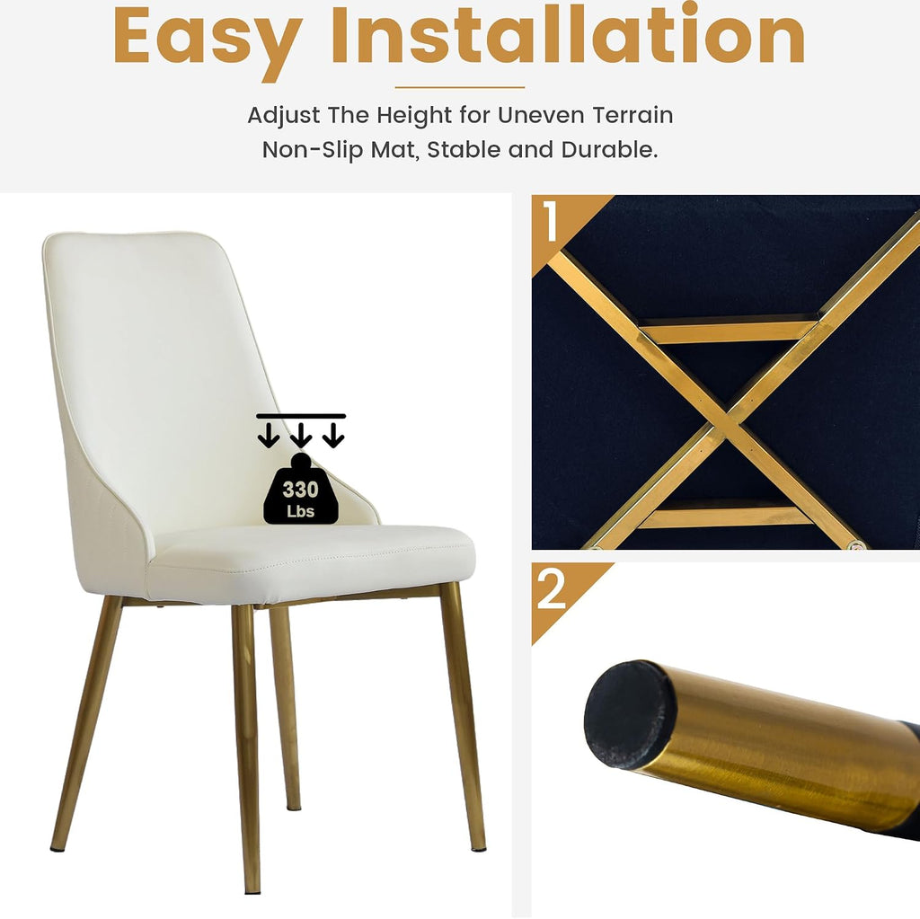 Montary 9 Piece Dining Table Chairs Set, Modern Dining Table Set of 8, Includes 59" D Marble Round Table with Beige Cylindric PU Wooden Base, 8 Beige Gold Dining Chairs for Home, Kitchen
