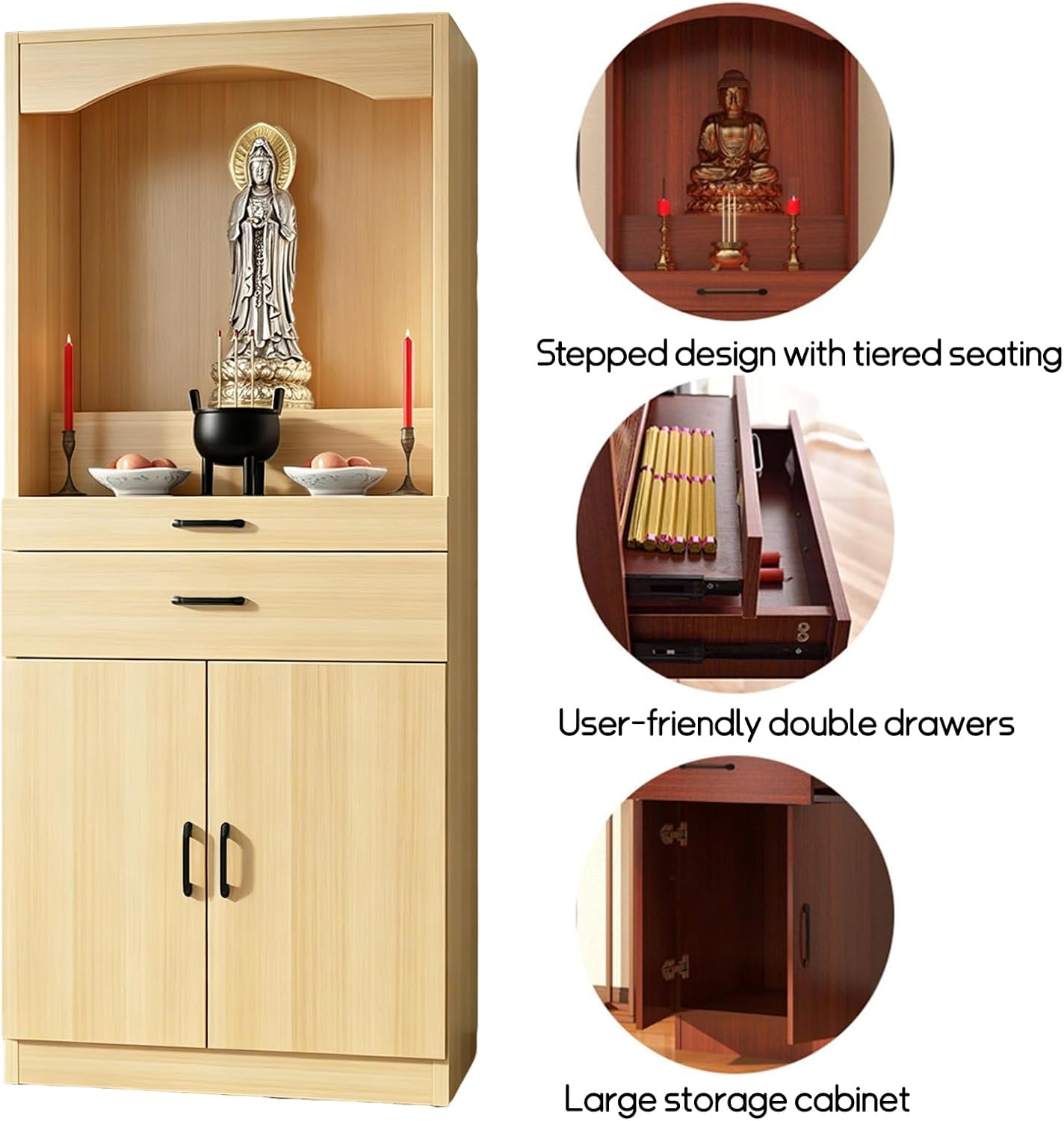 Solid Wood Altar Table, Buddhist Altar Cabinet, Chinese Buddhist Pooja Cabinet, with Storage, Pedestal Offering Table for Living Room, Small Spaces