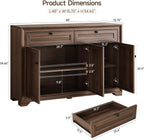 ONBRILL 48 Inches Sideboard Buffet Cabinet with Storage, Farmhouse Sideboard with 2 Drawers and 3 Doors, Wood Coffee Bar Cabinet with Adjustable Shelves for Living Room, Kitchen, Hallway, Brown