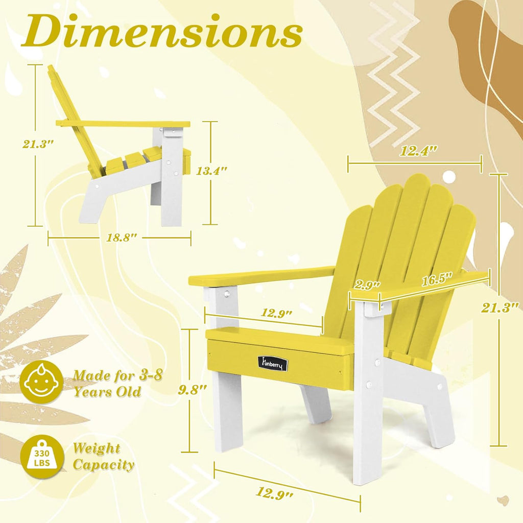 FUNBERRY Kids Outdoor Chair, CPC Certified HDPE Kids Adirondack Chairs, All Weather Easy Installation Toddler Outdoor Chair with Ergonomic Design for Patio, Garden, Picnic, Backyard, Beach