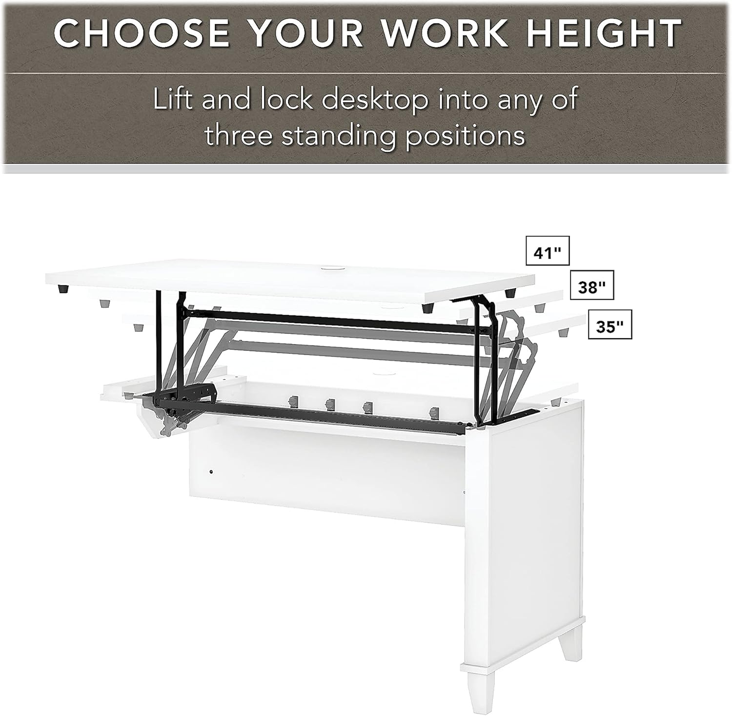 Bush Home Somerset 72W 3 Position Sit to Stand L Shaped Desk with Hutch and File Cabinet in White