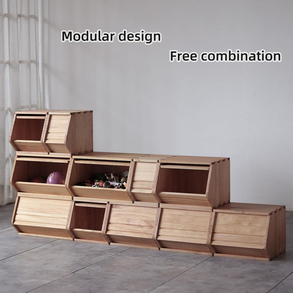 Stackable Solid Wood Storage Chests,Bins with Lids,Modular Wooden Multi-use Box,Closet Storage Organizers,Hall Entryway Cabinet,Drawers,Potato,Onion,Bread,Classify by Items,11.75”W(1 Pack)