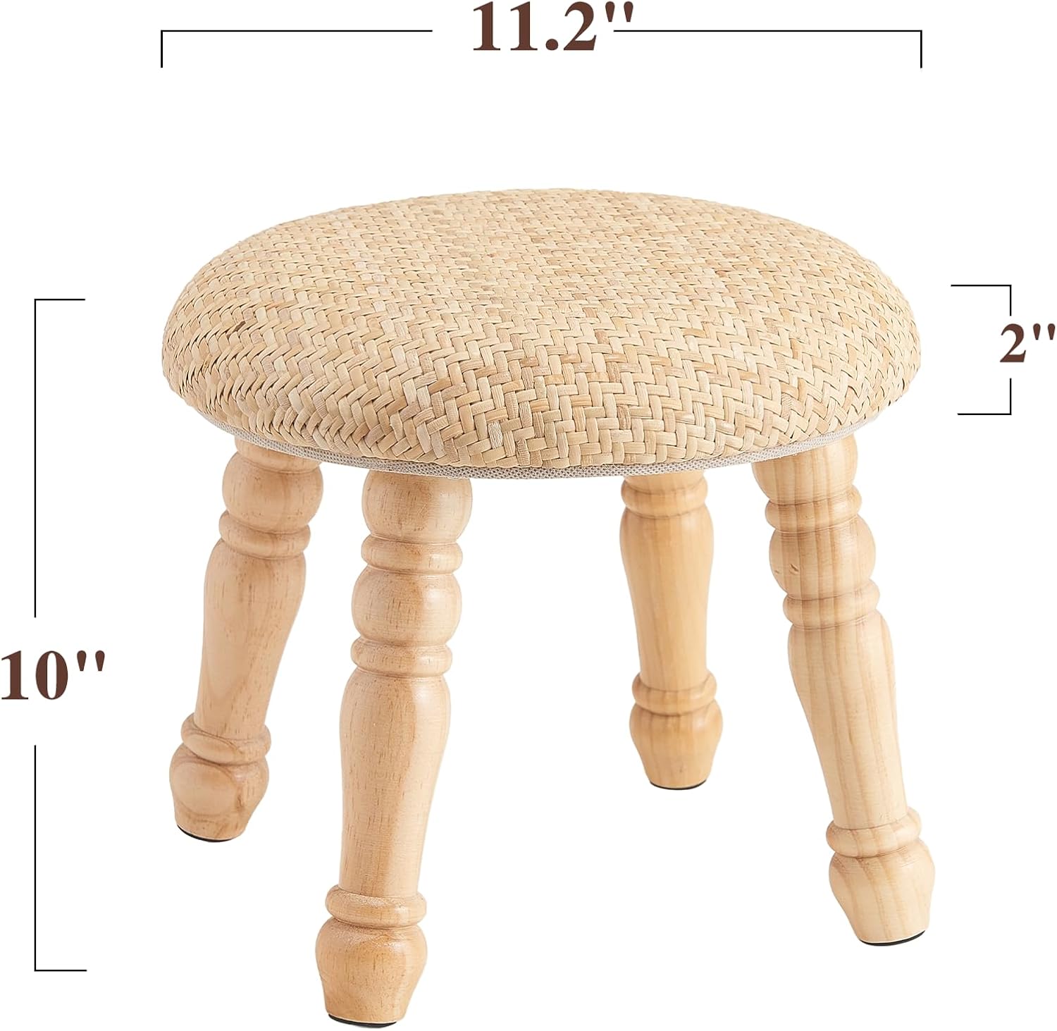 Round Foot Stool, Small Pouf Ottoman with Natural Rattan, Boho Footrest Wooden Stool for Couch, Step Stool for Living Room Bedroom Entryway Hallway Patio