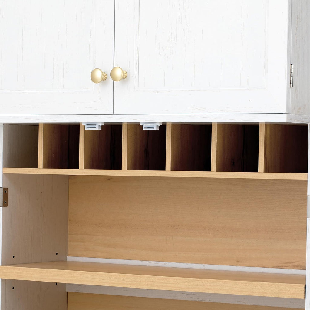 78.2" Tall Farmhouse Kitchen Pantry with 6 Doors and 8 Racks, Versatile Cupboard Storage Cabinet with 4 Adjustable Shelves, Hidden Drawer, Wine Rack for Kitchen, Dining & Bathroom (White-11.22)