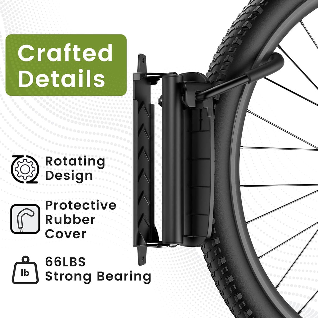 Housolution Swivel Bike Wall Mount [2 Pack], 150° Swivel Vertical Bike Rack Wall Hanger Holds up to 66lbs for Mountain/Road/Hybrid Bikes, Bike Hangers, Bicycle Storage Rack for Garage