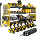 Power Tool Organizer Wall Mount with Charging Station,4 Layer Heavy Duty Metal Storage Rack with 8 Cordless Drill Holder,Battery Utility Rack Gift for Garage workshops Room(Yellow)