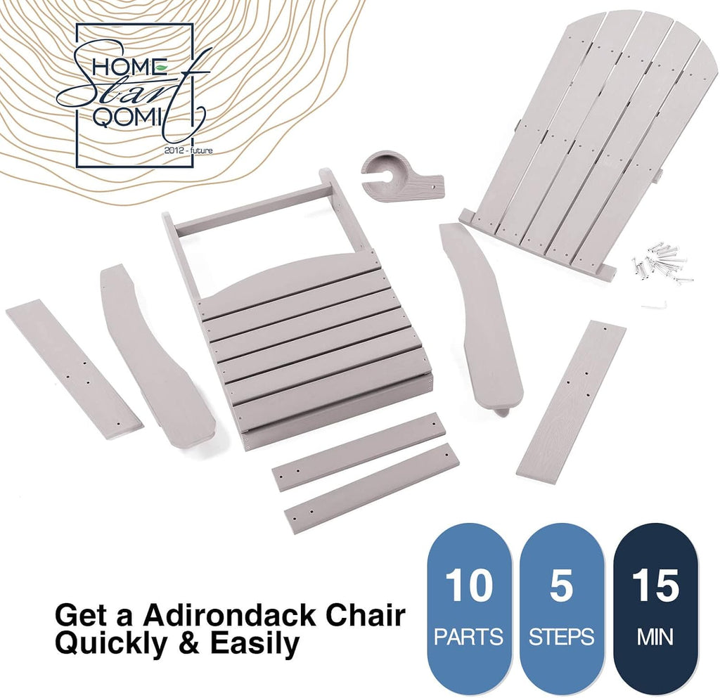 Adirondack Chair, All Weather Resistant Plastic Chairs with Cup Holder, 5 Easy Steps to Install, Outdoor Chairs for Patio, Garden, Backyard Deck, Lawn, Fire Pit - Grey